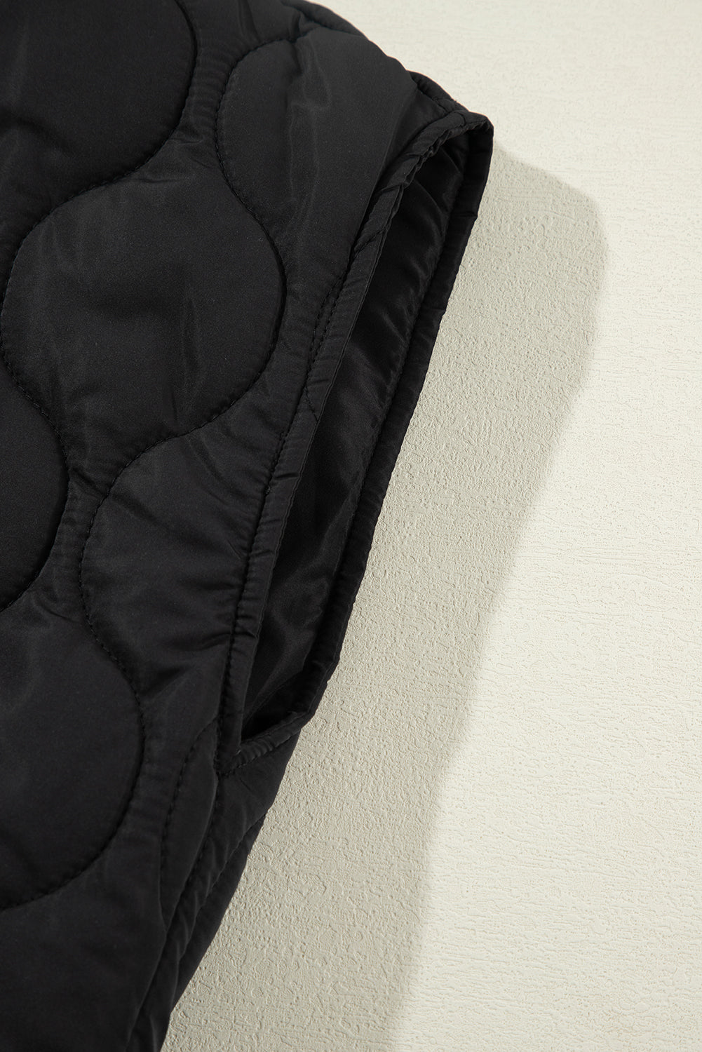 Black Quilted Drawstring Hooded Zip Up Puffer Vest