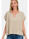 Zenana Short Sleeve Side Slit Sweater - Cocoa Yacht Club