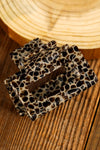 White Leopard Print Cutout Square Hair Claw