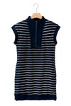 Blue Striped Zip Collar Patchwork Ribbed Mini Dress