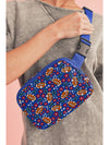 Navy Blue Rugby Flower Print Zipped Pack Bag