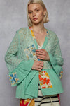 POL Lace Ruffled Hem Open Front Cardigan