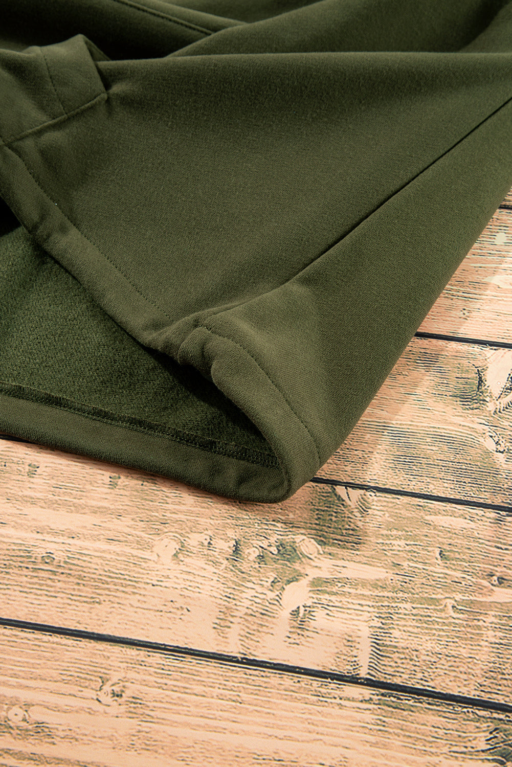 Smoke Green Half Zipper Kangaroo Pockets Drop Shoulder Hoodie