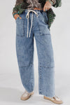 Ashleigh Blue Acid Wash Exposed Seam Drawstring High Waist Jeans