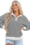 White Stripe Buttoned Crew Neck Oversized Sweatshirt