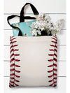 White Baseball Print Canvas Tote Bag 34*2*31cm