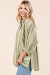 Mittoshop Striped Bubble Sleeve Button Down Shirt