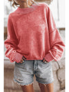 Brown Plain Drop Shoulder Crew Neck Pullover Sweatshirt