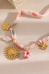 Peach Blossom Flower Sun Pearl Pendant Scarf Necklace