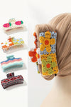 Iceland Blue Crochet Seaside Striped Pattern Hair Claw Clip