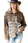 Sky Blue Plaid Patchwork Pockets Denim Jacket