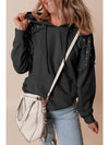 Black Stud Detail Kangaroo Pocket Drawstring Hoodie