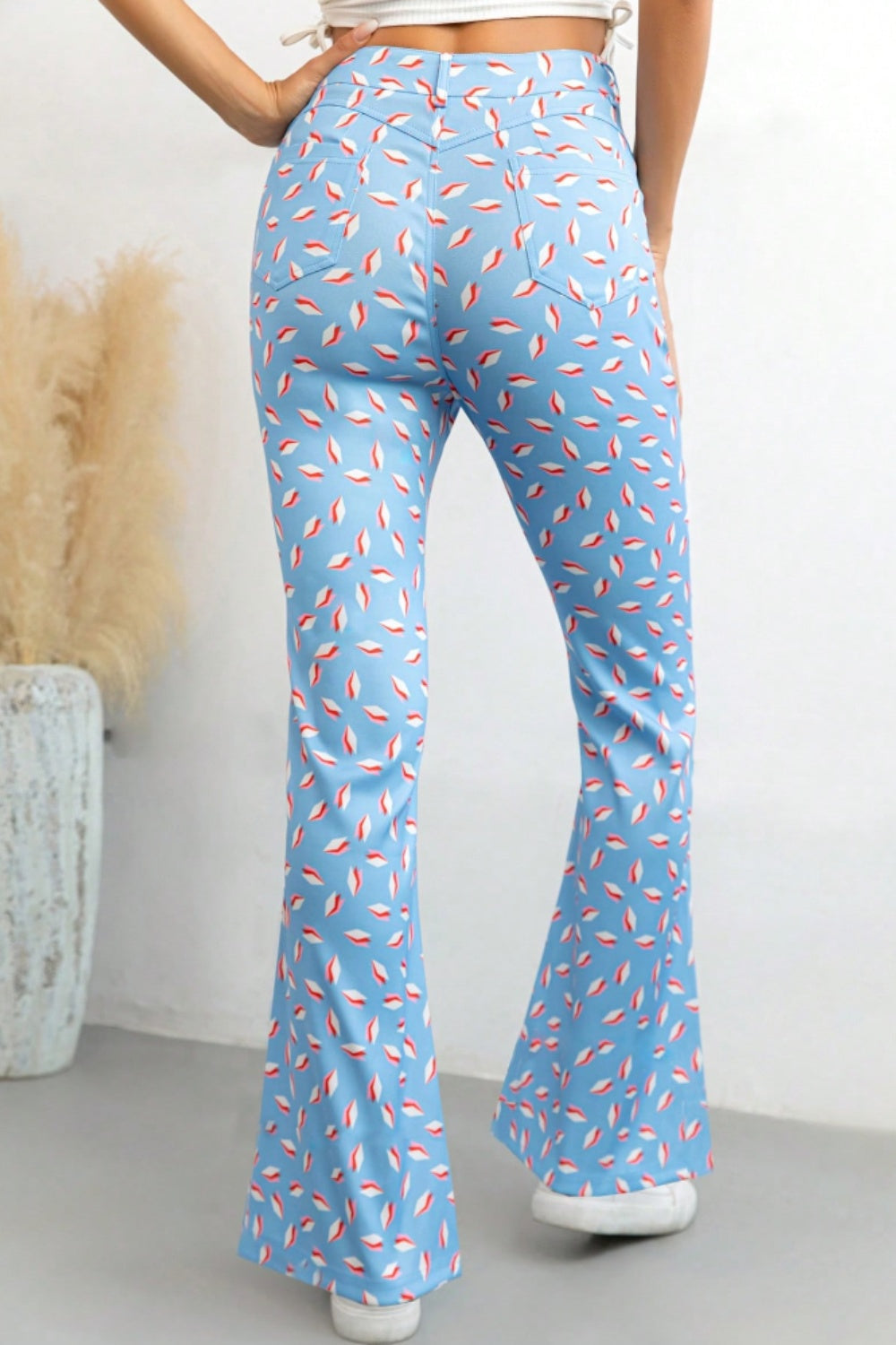 Printed High Waist Flare Pants with Pockets