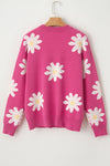 Bright Pink Daisy Ribbed Hem Sweater