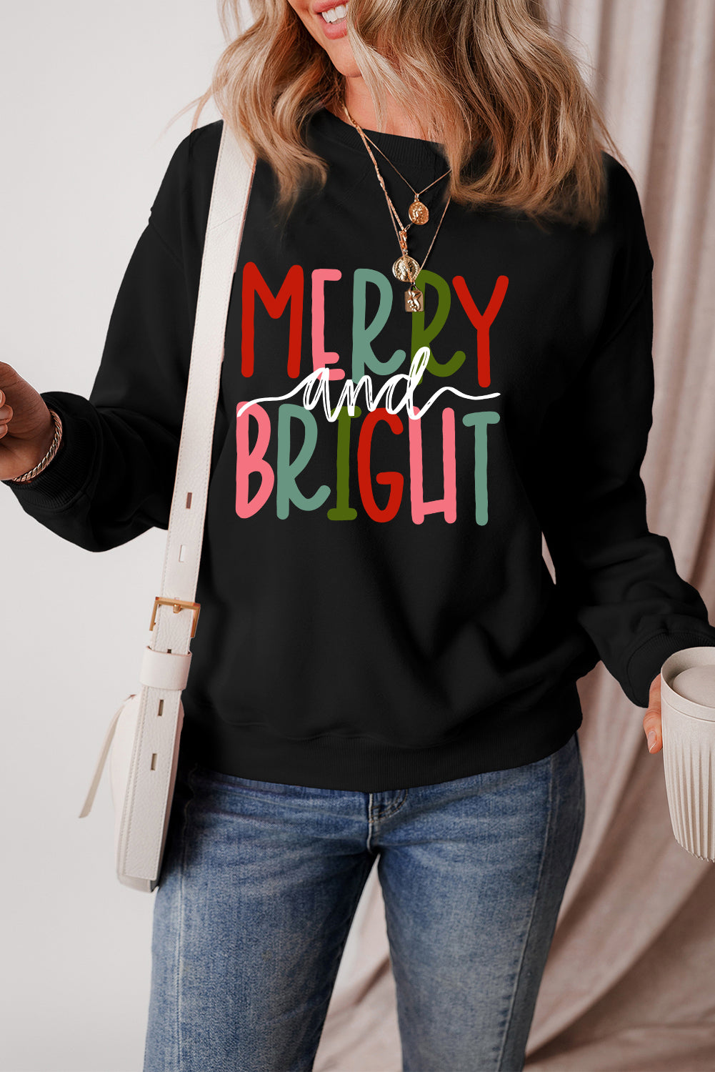 Black MERRY and BRIGHT Graphic Christmas Sweatshirt