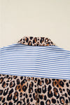 Sky Blue Leopard and Striped Patchwork Button Shirt