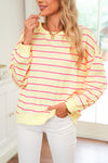 Yellow Striped Overlap Detail Drop Shoulder Pullover Sweatshirt