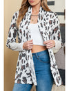 White Leopard Print Casual Open Front Cardigan