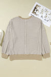 Brown Plus Size Stripe Ribbed Trim Drop Shoulder Long Sleeve Oversized Top