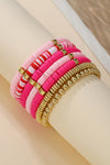 Bright Pink 7pcs Color Block Beaded Bracelet Set