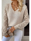 Sweaters Apricot Plain Cut Out Sleeve V Neck Sweater.