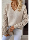 Apricot Plain Cut Out Sleeve V Neck Sweater