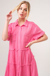 And The Why Full Size Raw Edge Washed Tiered Shirt Dress - Cocoa Yacht Club