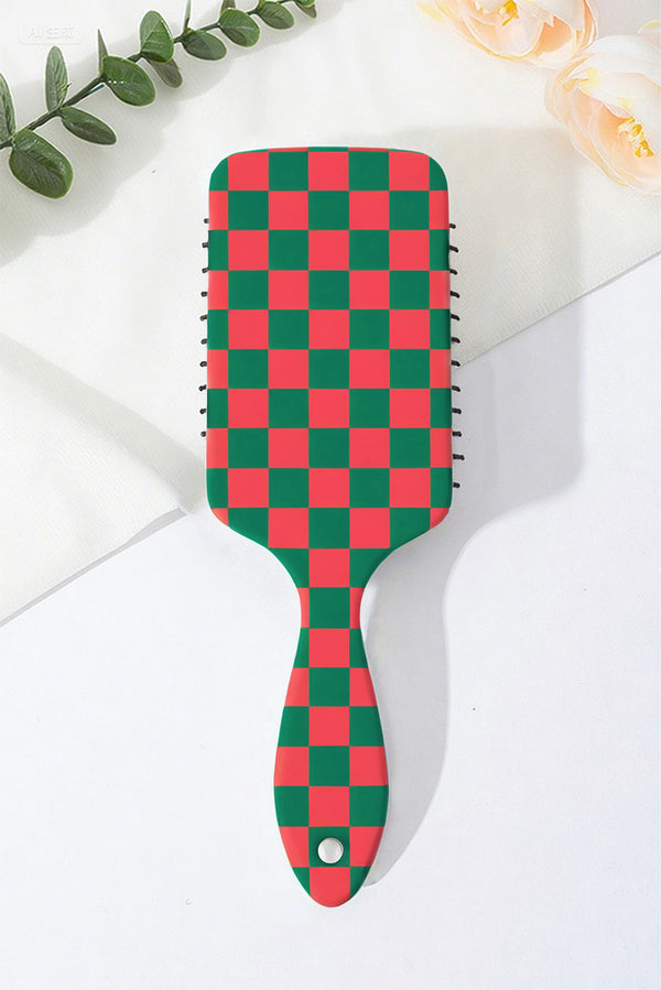 Racing Red Checkered Print Cushion Hair Comb