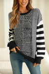 Black Stripe Twisted Knitted Drop Shoulder Sweater