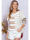 Color Block Drop Shoulder Pullover Striped Sweater