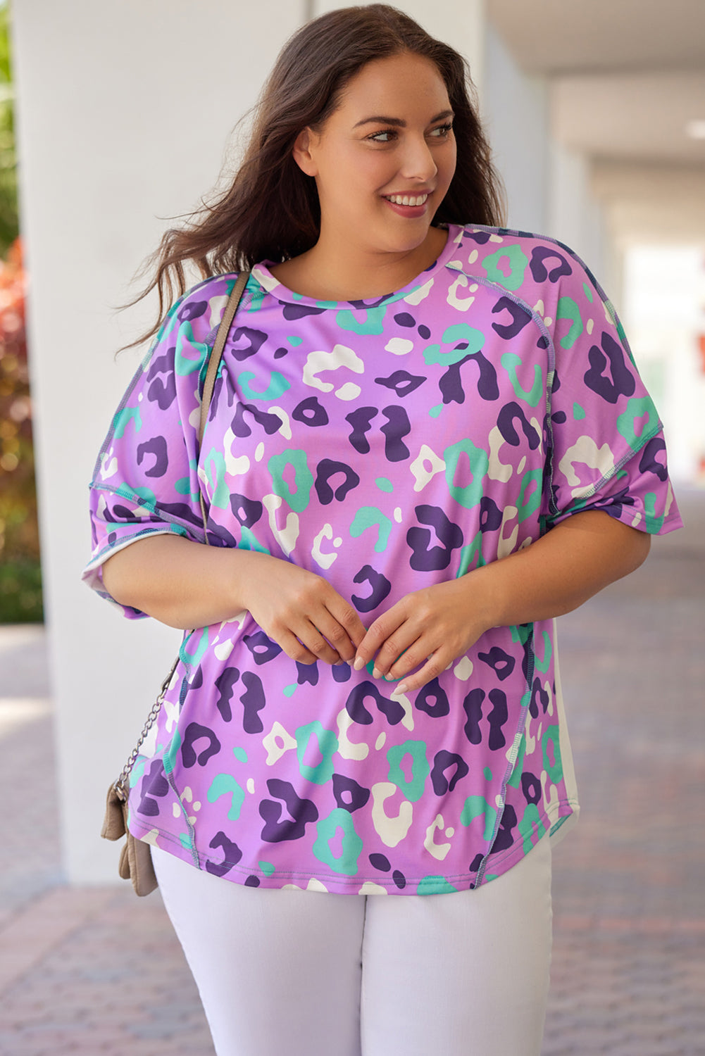 Purple Leopard Print Plus Size Short Sleeve Tee