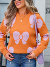  Angel Wings Bow Round Neck Dropped Shoulder Sweater.