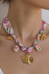 Peach Blossom Floral Pendant Scarf Necklace