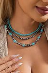 Black 3pcs Retro Turquoise Beaded Necklace Set