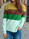 Color Block Round Neck Long Sleeve Sweater