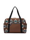 Coffee Geometric Print PU Leather Large Travel Duffel Bag