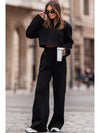 Black Zipped Collared Cropped Top and Wide Leg Pants Set