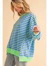 Pink Stripe Contrast Trim High Low Tunic Sweatshirt