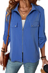 Dusk Blue Collar Tab Sleeve Zip Up Jacket - Cocoa Yacht Club