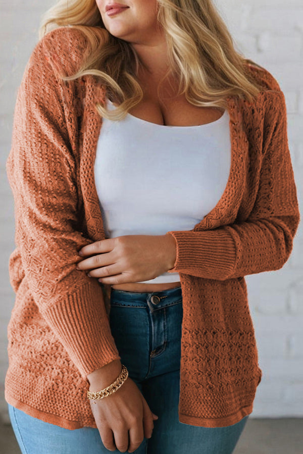 Redwood Burl Mixed Pattern Knitted Open Front Plus Size Cardigan