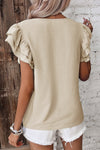 Mist Blue Solid Color Ruffle Sleeve Crinkled Blouse