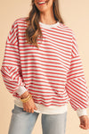 Blue Stripe Drop Shoulder Crew Neck Loose Sweatshirt