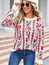 Angel Wings Flower Round Neck Long Sleeve Sweater - Cocoa Yacht Club