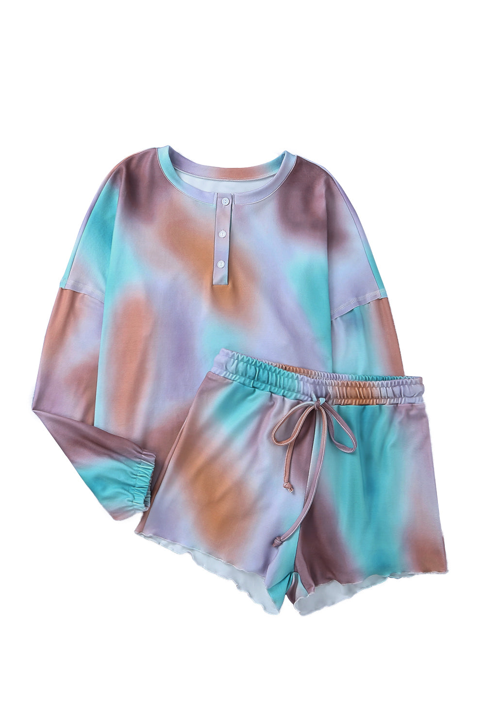 Multicolor Tie Dye Top & Drawstring Shorts Loungewear Set