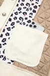 Khaki Leopard Waffle Quilted Patchwork Button Front Jacket