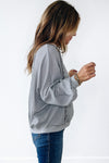 Long Sleeve Tops Light Grey Waffle Patchwork Long Sleeve Pullover Top.