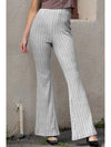 Gray Solid Color High Waist Ribbed Flare Pants