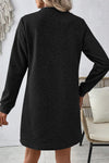 Black Plain Textured Long Sleeve Shift Short Dress