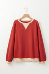 Red Clay Color Block Drop Shoulder Crewneck Oversized Sweatshirt