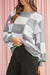 Gray Checkered Bishop Sleeve Pullover Sweater